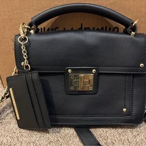 Steve Madden Crossbody Elegant Black Handbag with Gold Accents